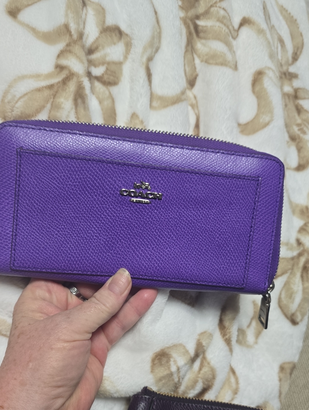 Coach Purple Zip-Around Leather Card & Key Wallet